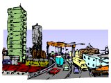 City-scape with busy road